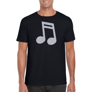 Zilveren muziek noot  / muziek feest t-shirt / kleding - zwart - voor heren - muziek shirts / muziek liefhebber / outfit