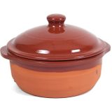 8x Stenen ovenschalen met deksel bruin 20 cm - Terracotta ovenschalen/braadpannen - pannetjes voor 1 persoon