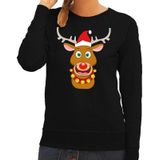 Foute kersttrui / sweater met Rudolf het rendier met rode kerstmuts zwart voor dames - Kersttruien