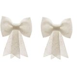 2x stuks kerstboomversiering witte strikken met glitter pailletten 14 cm - Kersthangers/kerstornamenten