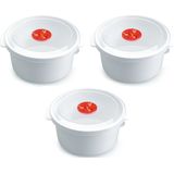 3x stuks magnetron voedsel opwarmen potjes/bakjes 2 liter met speciale deksel - 22 x 20 x 10 cm