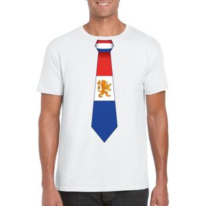 Wit t-shirt met Hollandse vlag stropdas heren -  Nederland supporter