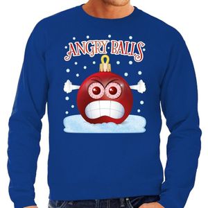 Foute Kerst trui / sweater - Angry balls - blauw voor heren - kerstkleding / kerst outfit