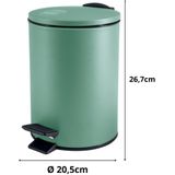 Spirella Pedaalemmer Cannes - groen - 5 liter - metaal - L20 x H27 cm - soft-close - toilet/badkamer