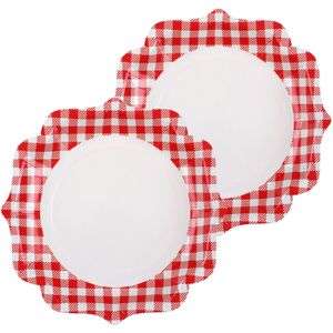 Santex boerenbont Oktoberfest thema wegwerpbordjes - 20x - 23 cm - gingham/vichy print