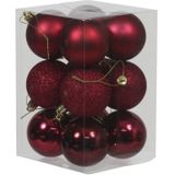 36x Donkerrode kunststof kerstballen 6 cm - Glans/mat/glitter - Onbreekbare plastic kerstballen donkerrood