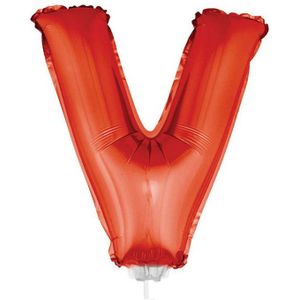 Rode opblaas letter ballon V op stokje 41 cm