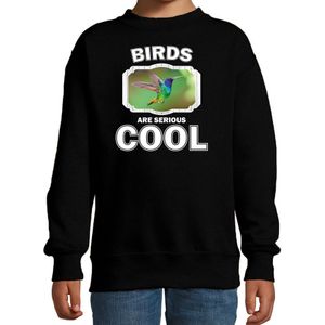 Dieren vogels sweater zwart kinderen - birds are serious cool trui jongens/ meisjes - cadeau kolibrie vogel vliegend/ vogels liefhebber - kinderkleding / kleding