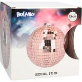 Boland Disco spiegel bal - rond - rose goud - Dia 15 cm - Seventies/eighties thema versiering - Feestartikelen