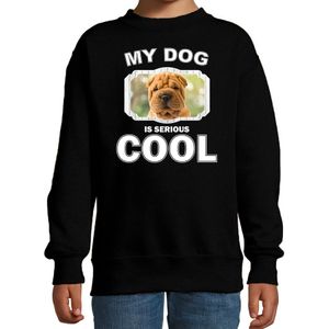 Shar pei honden trui / sweater my dog is serious cool zwart - kinderen - Shar peis liefhebber cadeau sweaters - kinderkleding / kleding