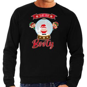 Bellatio Decorations foute kersttrui/sweater heren - Kerstman sneeuwbol - zwart - Shake Your Booty
