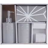 Badkamerset 3-delig grijs keramiek - Toilet/badkamer accessoires - tandenborstel beker - zeeppompje - douchegordijn