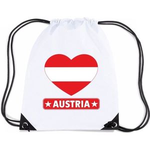 Oostenrijk nylon rijgkoord rugzak/ sporttas wit met Oostenrijkse vlag in hart