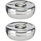 2x Ronde RVS asbakken 12 cm - Roestvaststalen asbakken - Terras asbakken