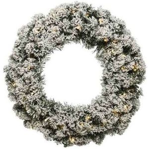 Groen/witte kerstkrans 60 cm Imperial met kunstsneeuw en led-lichtjes - Kerstkransen kerstversieringen/kerstdecoraties