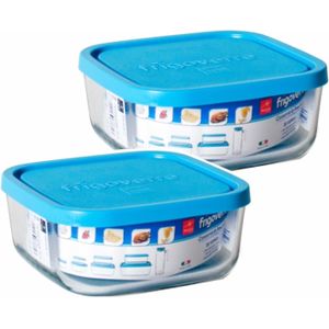 2x Glazen voorraad/vershoudbakjes vierkant Vigo 340 ml - Magnetron bakjes van glas