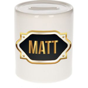 Matt naam cadeau spaarpot met gouden embleem - kado verjaardag/ vaderdag/ pensioen/ geslaagd/ bedankt