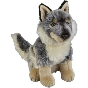 Pluche grijze wolf knuffel 28 cm - Wolven wilde dieren knuffels - Speelgoed voor kinderen