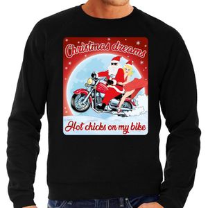 Foute Kersttrui / sweater - Christmas dreams hot chicks on my bike - motorliefhebber / motorrijder / motor fan zwart voor heren - kerstkleding / kerst outfit