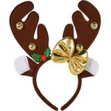 Christmas Decoration kerst diadeem/haarband - 2x -rendier gewei strik- donkerbruin