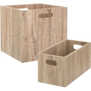 Set van 2x stuks opbergmanden/kastmanden 7 en 29 liter naturel van hout 31 cm - Opbergboxen - Vakkenkast manden