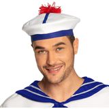 Boland Carnaval verkleed Matroos/Matrozen hoedje - wit/blauw - voor volwassenen - Maritiem thema