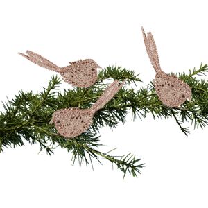 3x Kerstboomversiering glitter roze vogeltjes op clip 12 cm - Kerstboom decoratie vogeltjes