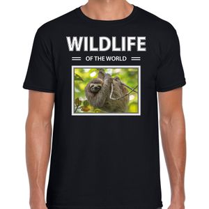 Dieren foto t-shirt Luiaard - zwart - heren - wildlife of the world - cadeau shirt Luiaarden liefhebber