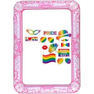 Foto prop set met frame - roze - gay pride regenboog thema - 13-delig - photo booth accessoires