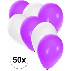 50x ballonnen wit en paars - knoopballonnen
