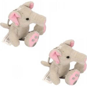 2x stuks olifanten knuffels sleutelhangers 10 cm - Dieren artikelen - Speelgoed