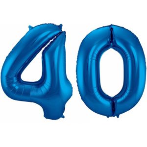 Cijfer ballonnen - Verjaardag versiering 40 jaar - 85 cm - blauw