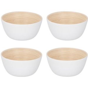 4x Bamboe snack schaal/kom wit 12 cm - Snackschaaltjes/chipsbakjes - Serveerschalen