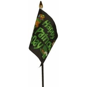 Happy St. Patricks Day mini vlaggetje op stok 10 x 15 cm