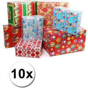 10x Kerst kadopapier/inpakpapier 200x 70 cm - cadeaupapier