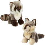 Ravensden - Knuffeldieren set wolf en wasbeer pluche knuffels 18 cm