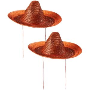 2x stuks oranje carnaval verkleed sombrero hoed 48 cm - Mexicaanse hoeden