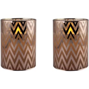 2x stuks luxe led kaarsen in koper glas D7 x H10 cm - Woondecoratie - Elektrische kaarsen