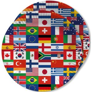 Landen thema feest wegwerpbordjes - 20x - internationale vlaggen - D23 cm