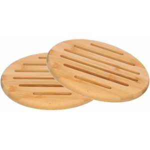 2x Houten pannenonderzetters rond 20 cm - Zeller - Keukenbenodigdheden - Kookbenodigdheden - Pannen/schalen onderzetters van hout