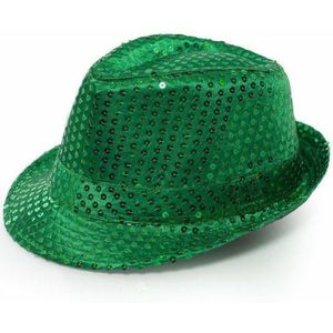 Partychimp Trilby hoed met pailletten - groen - glitter - Toppers
