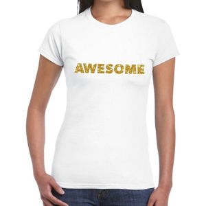Awesome goud glitter tekst t-shirt wit voor dames
