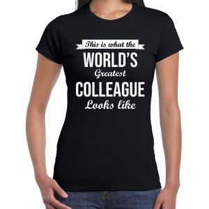 Worlds greatest colleague cadeau t-shirt zwart voor dames - verjaardag / kado shirt voor een  collega / collegaatje / medewerker / co worker