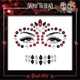 PaintGlow Face Jewels - Day of the Dead - rood/zwart - make-up steentjes - Halloween/Carnaval/verkleden