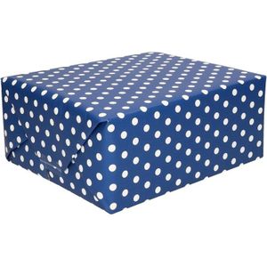 5x stuks inpakpapier/cadeaupapier blauw met witte stippen 200 x 70 cm rol - Kadopapier/geschenkpapier