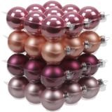 36x stuks kerstversiering kerstballen rood/roze/paars (hibiscus) van glas - 4 cm - mat/glans - Kerstboomversiering