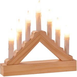 Kaarsenbrug - hout - met Led verlichting - warm wit - 7 lampjes - 21 cm