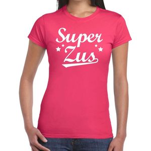 Super zus t-shirt roze voor dames - fuchsia roze super zus cadeaushirt - kado shirt voor zusjes