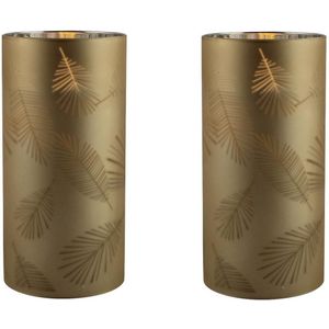 2x stuks luxe led kaarsen in goud bladeren glas D7 x H15 cm - Woondecoratie - Elektrische kaarsen