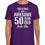 Awesome 50 year - geweldige 50 jaar cadeau t-shirt paars heren -  Verjaardag cadeau